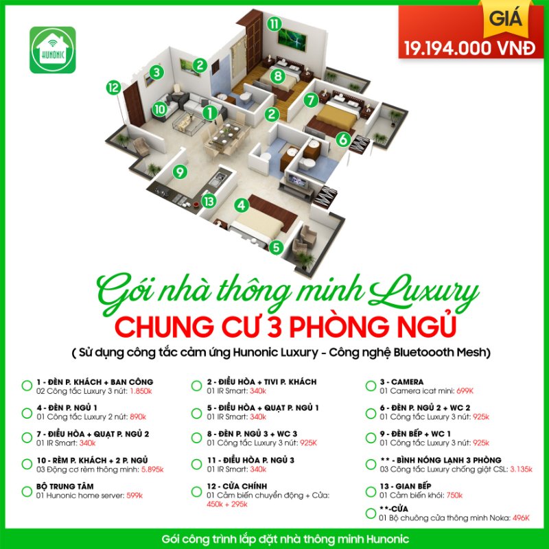 Trọn gói nhà thông minh Luxury cho chung cư 3 phòng ngủ 2 goi chung cu